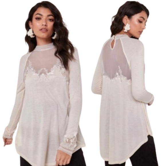 Free People Saheli Cream Asymmetrical Long Sleeve Tunic Size S - Picture 3 of 16